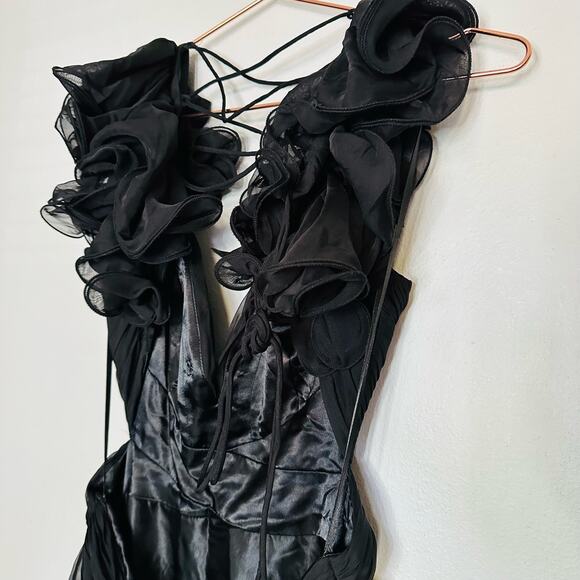 MAC DUGGAL Ieena Black Chiffon Lace Up Back Cut Out Middle Gown Dress Size 6 - Picture 13 of 16